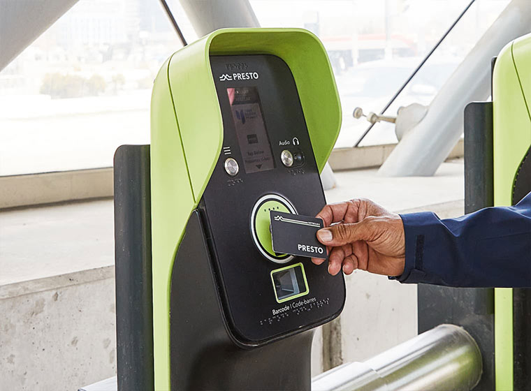 Scanning a PRESTO Card on a card reader.