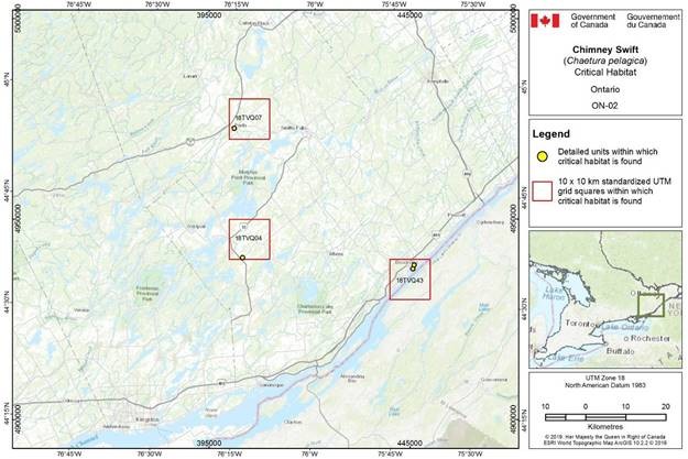 Figure D-2.2: Critical habitat for the Chimney Swift in Ontario