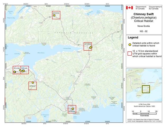 Figure D-4.6: Critical habitat for the Chimney Swift in Nova Scotia
