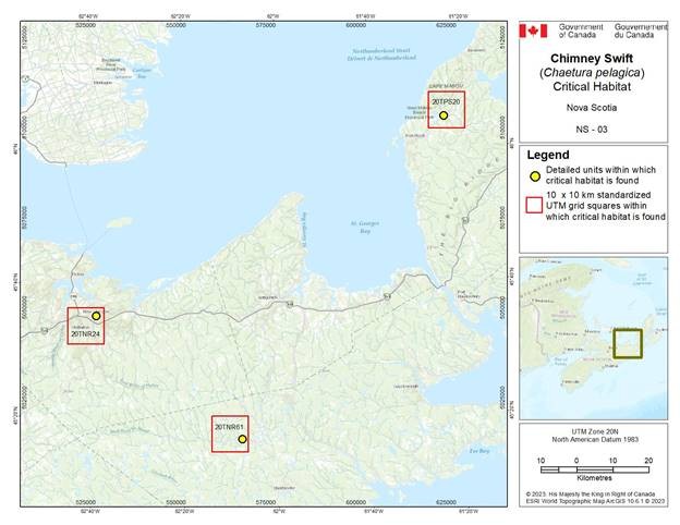 Figure D-4.7: Critical habitat for the Chimney Swift in Nova Scotia