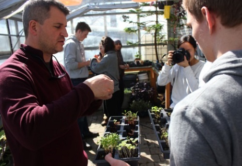 Dan Kunanec is educating students about urban farming practices in a greenhouse as part of the school’s Green Industries, Hospitality and Tech Design program at Don Mills Collegiate in Toronto. This photo was provided by Dan Kunanec.