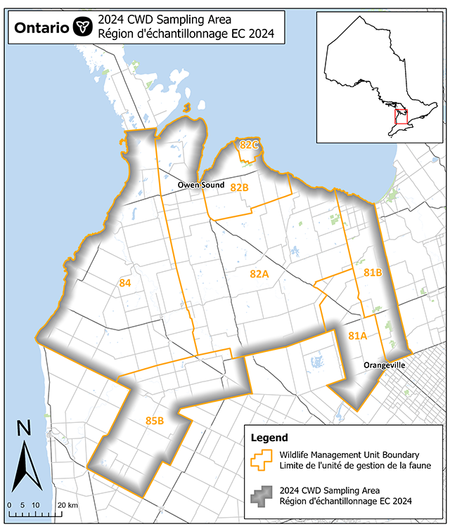 2024 chronic wasting disease sampling areas in Owen Sound Zone