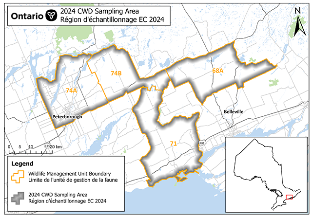 2024 chronic wasting disease sampling areas in Peterborough Zone