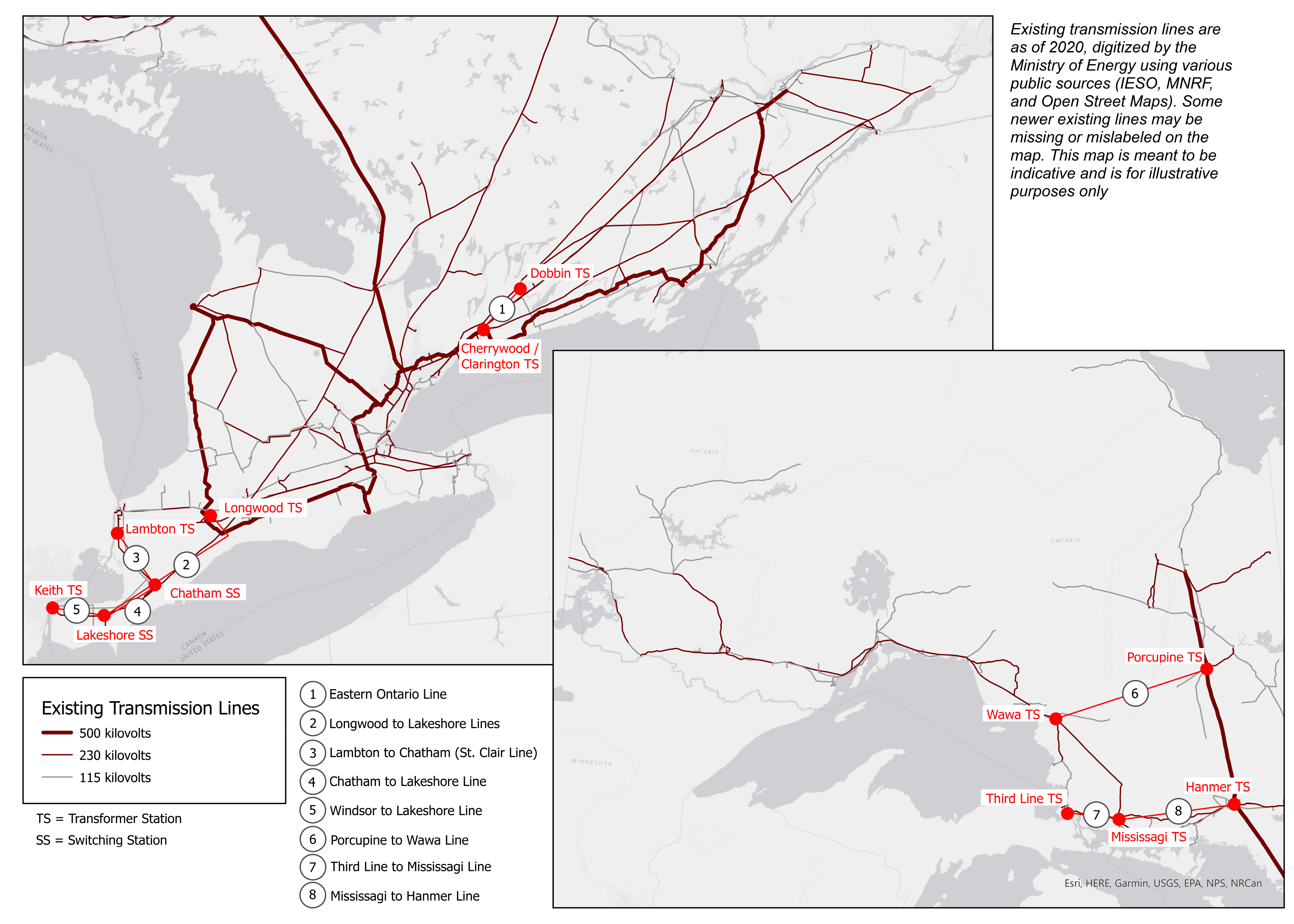 Map of Ontario’s electricity transmission lines