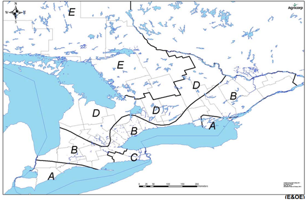 Map of planting deadline defined areas.