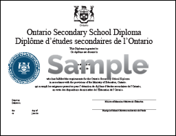 Sample image of an Ontario Secondary School Diploma with an OYAP-FAST seal
