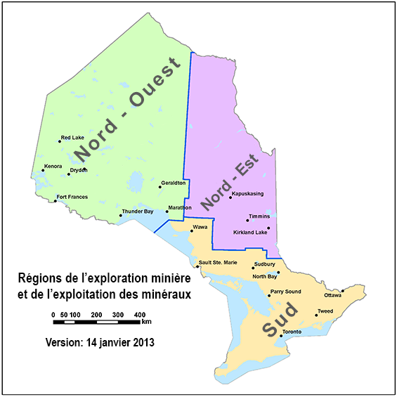 Carte des régions montrant le nord-ouest, le nord-est et le sud.
