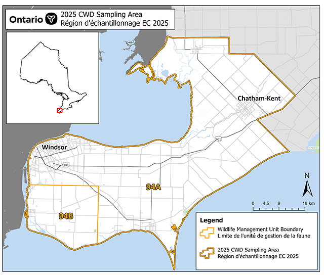 Map of 2025 Southwestern Ontario sampling area 