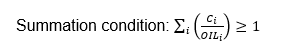 This equation represents a condition where if the sum of the ratios of the concentrations of radionuclides in the drinking water, milk, or other food or beverage (Ci) to the radionuclide specific value of the OIL in drinking water, milk or other foods or beverages (OILi) is exceeded, then that item is not suitable for consumption.