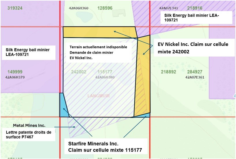 Carte - Annexe A du décret 1252/2025 - Demande de claim minière non concédés par lettres patentes par EV Nickel Inc.