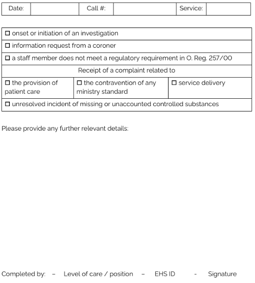Generic Incident Report – Service