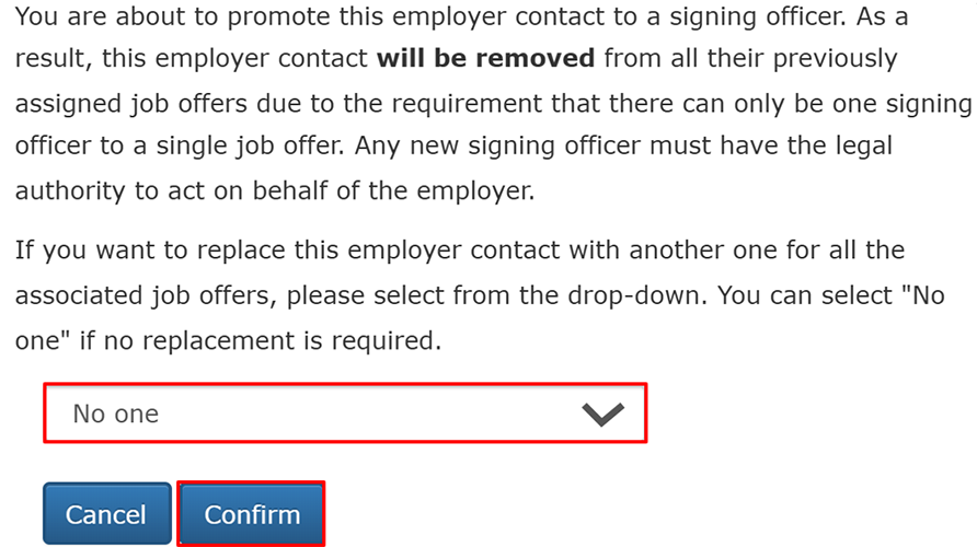 Screenshot illustrating the dropdown menu and confirm button. 