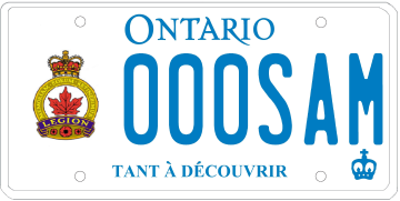 Illustration d’une plaque d’immatriculation - Légion royale canadienne (Direction de l’Ontario)