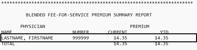 Screenshot of a sample fee-for-service payment summary report
