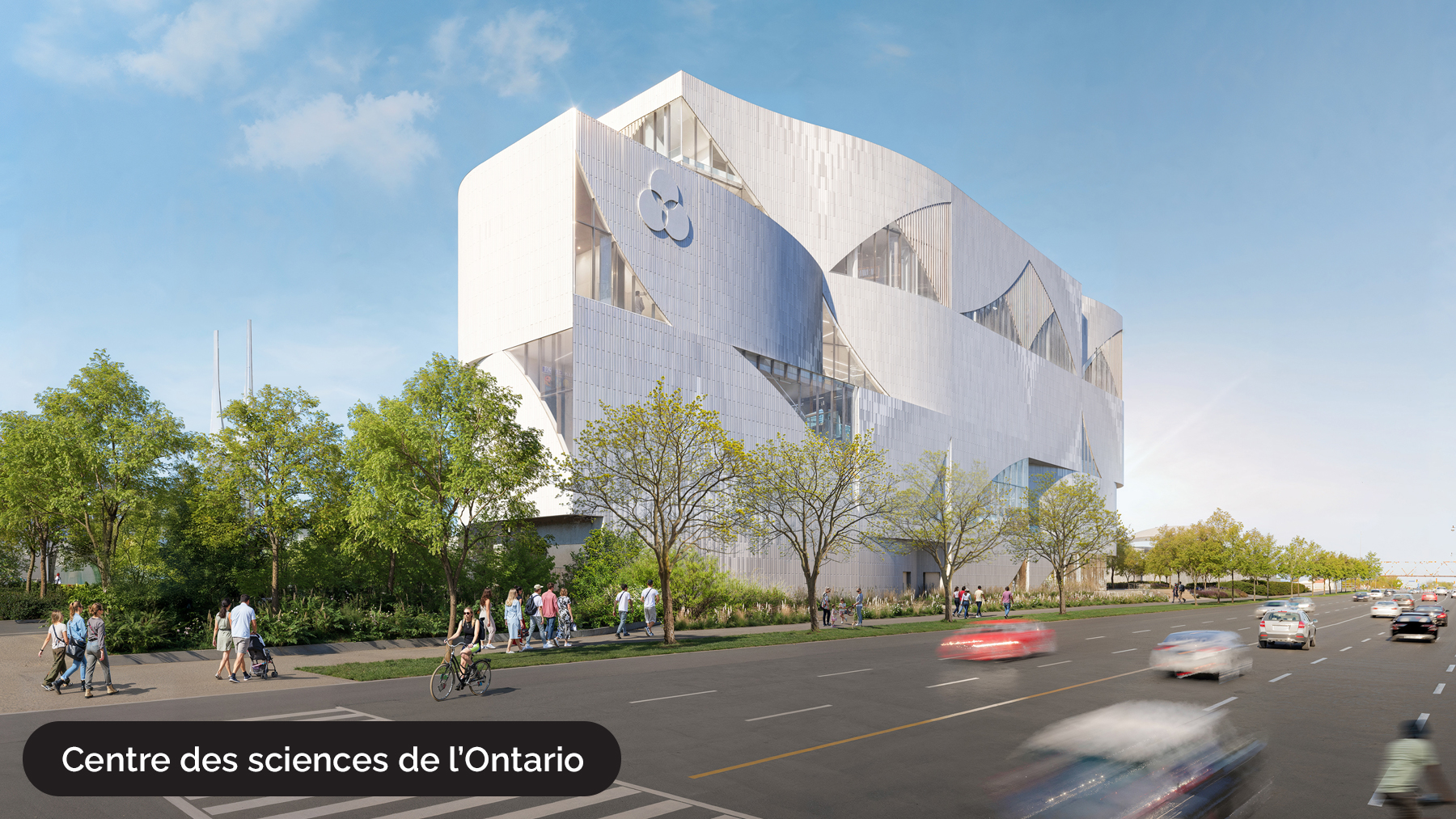 Centre des sciences de l’Ontario — nouveau bâtiment, entrée principale avec atrium.