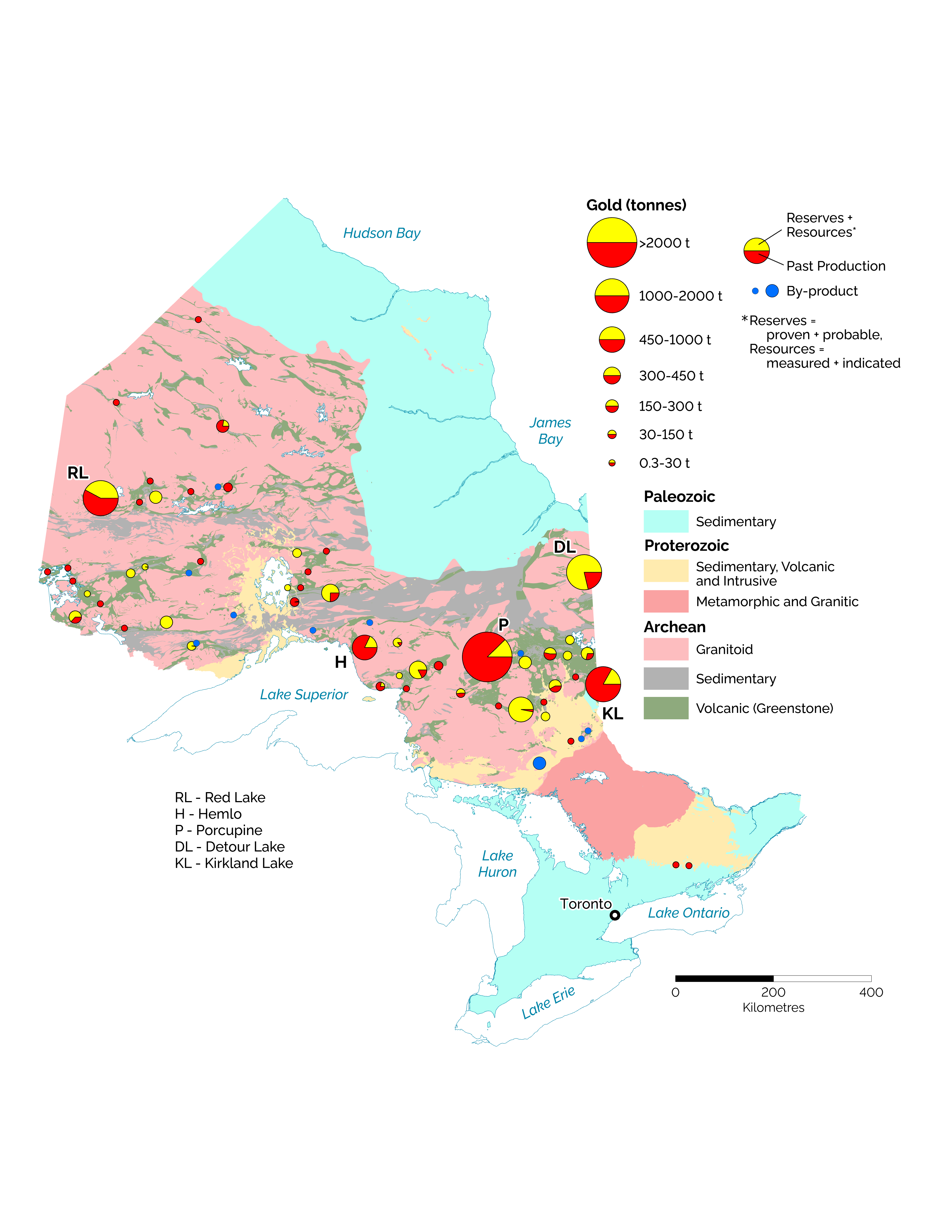 Map of gold occurences in Ontario