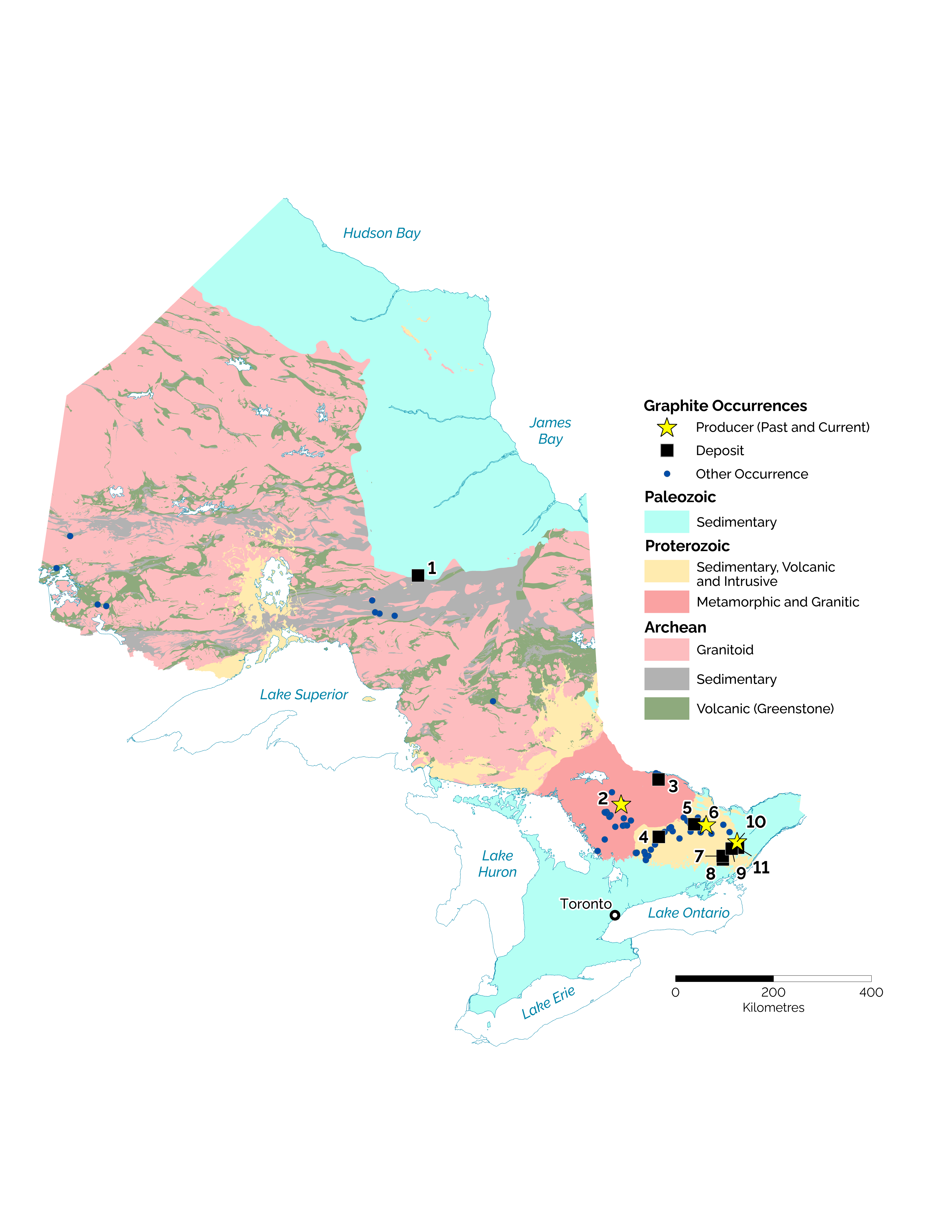 Map of graphite occurences in Ontario