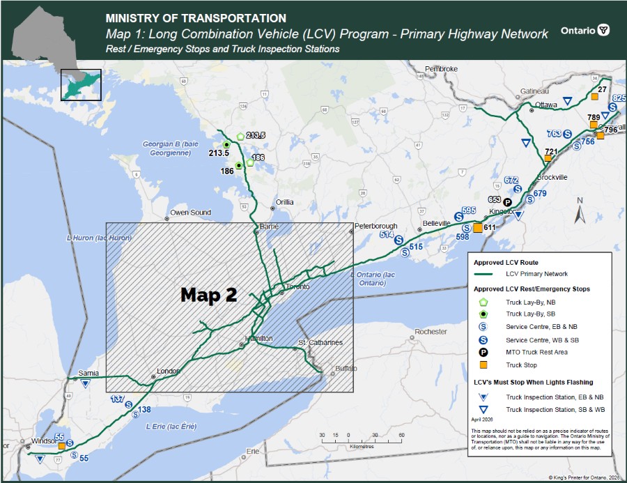 Map 1: Long Combination Vehicle (LCV) Program - Primary Highway Network