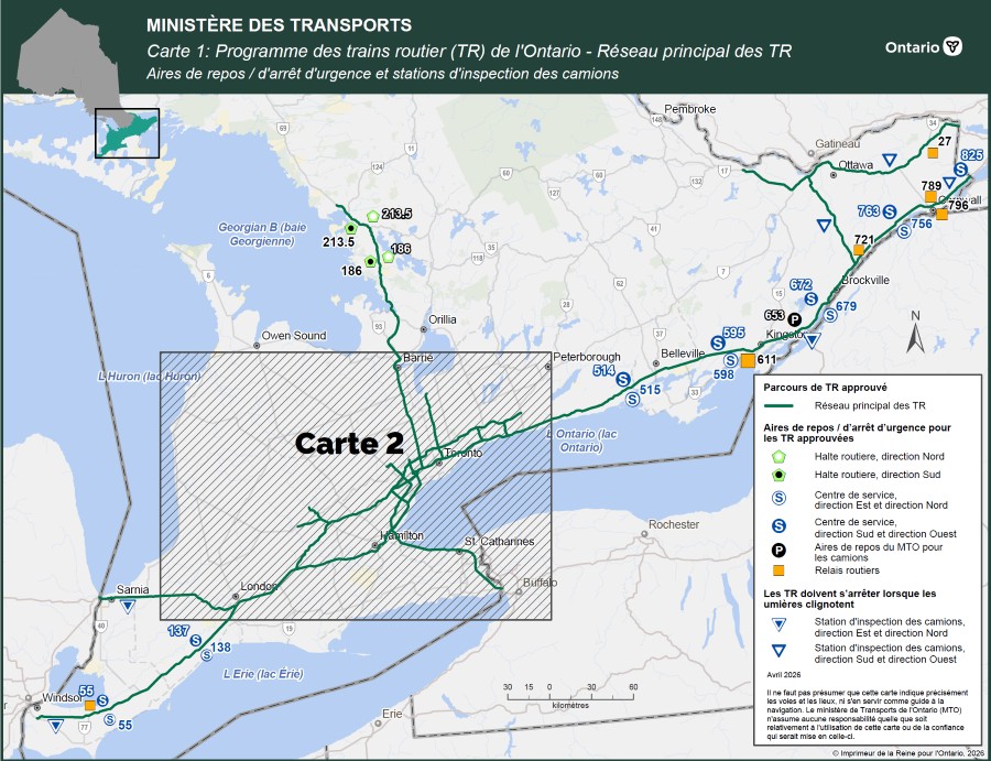 Carte 1 : Programme des trains routiers - Réseau routier principal.