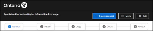 Click the Create Request button at the top of any SADIE page.
