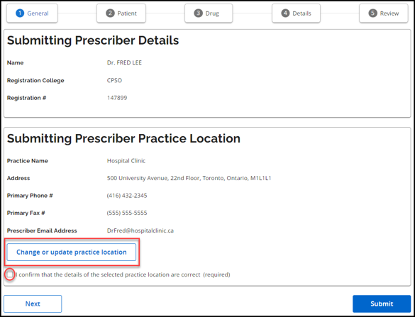 Step 2: Confirm Prescribers Details 