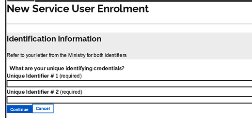Insert your unique identifiers, where prompted and click Continue.
