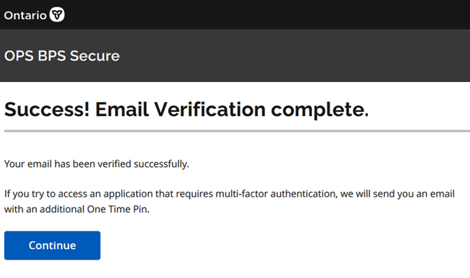 Click Continue on the success page