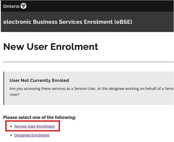 Prescribers click the Service User Enrolment link.