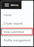 To view submitted requests and ministry responses click the Menu button found in the header at the top of all SADIE pages, and then click View submitted.