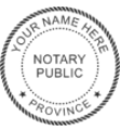 An example of a notary seal that says your name here, notary public and your province.
