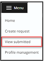 Click the Menu button found in the header at the top of all SADIE pages and then click on View submitted.