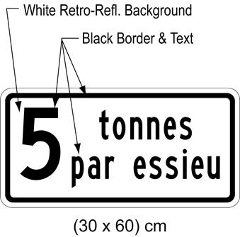 Illustration of tab sign with text 5 tonnes par essieu.