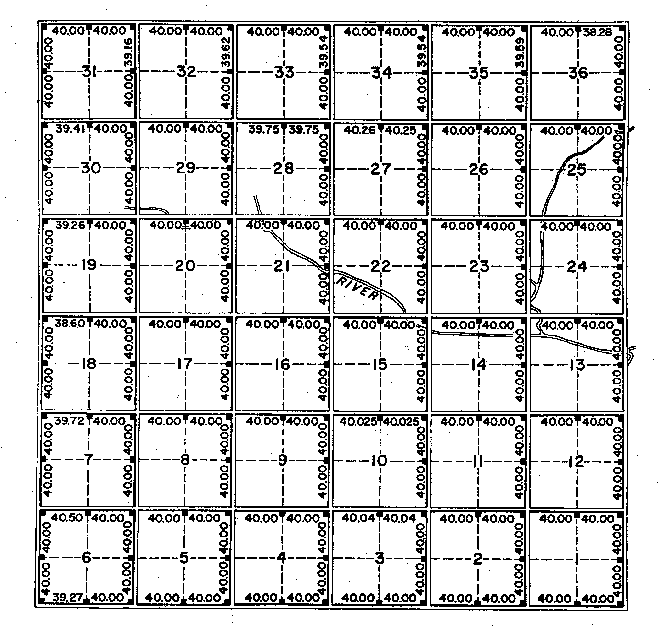 Sketch 1 of Method 145 in a Sectional Township with sections and quarter sections in accordance with Section 42, clause b.