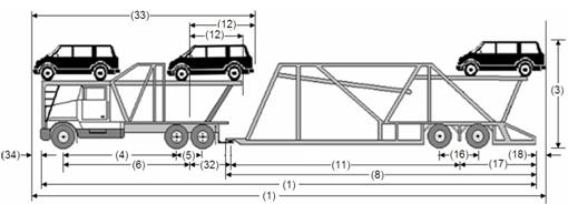 Illustration of Designated Tractor-Trailer Combination 14 with tractor attached to semi-trailer as described below.
