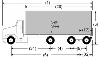 Illustration of Designated Truck 5, a 4-axle truck, as described below.