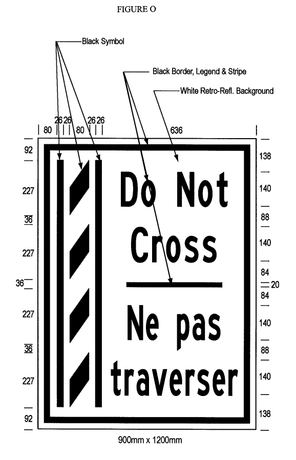 Illustration of Figure O - ground-mounted sign of a buffer zone and to its right the text 
