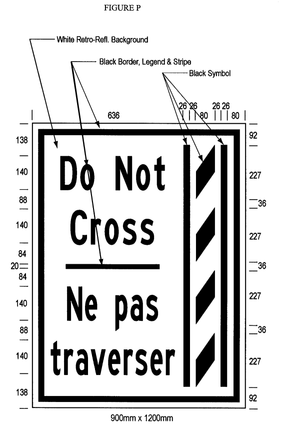 Illustration of Figure P - ground-mounted sign of a buffer zone and to its left the text 