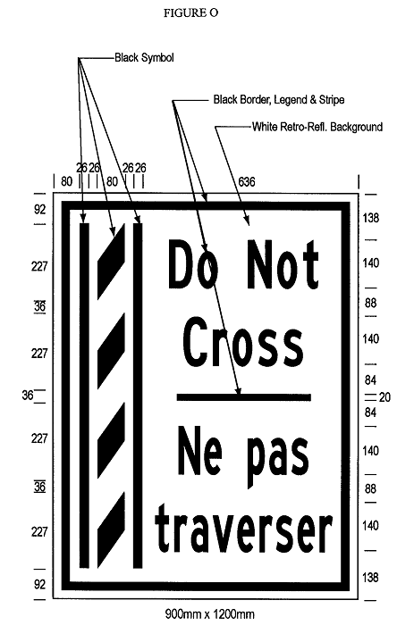 Illustration of Figure O - ground-mounted sign of a buffer zone and to its right the text 
