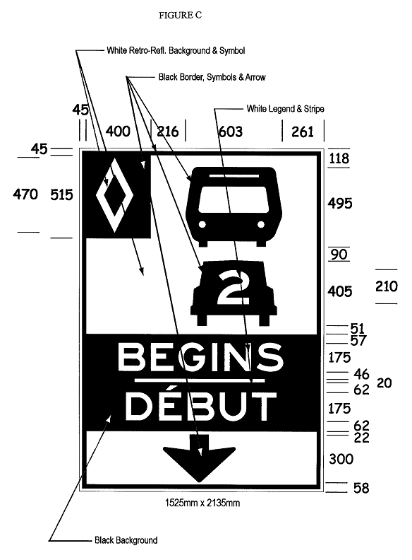 Illustration of Figure C - overhead sign with HOV symbol, bus, car with 