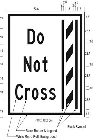 Illustration of Figure L - ground mounted sign of a buffer zone and to its left the text Do Not Cross.