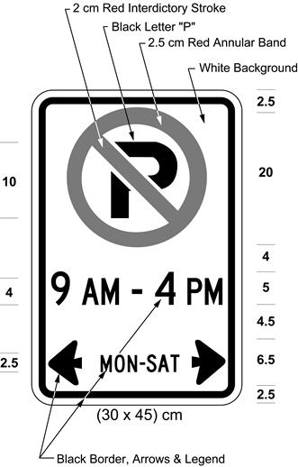 Illustration of sign with a no parking symbol, text 