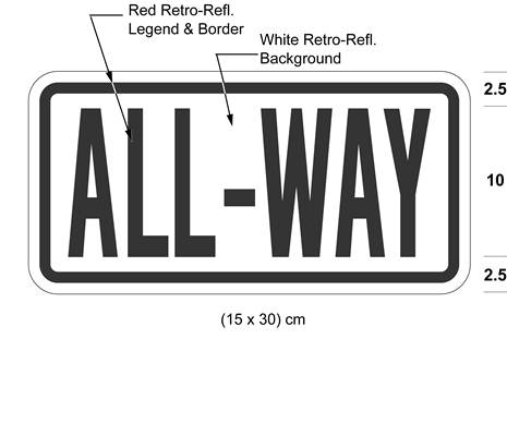 Illustration of tab sign with red text ALL-WAY on white background with red border.