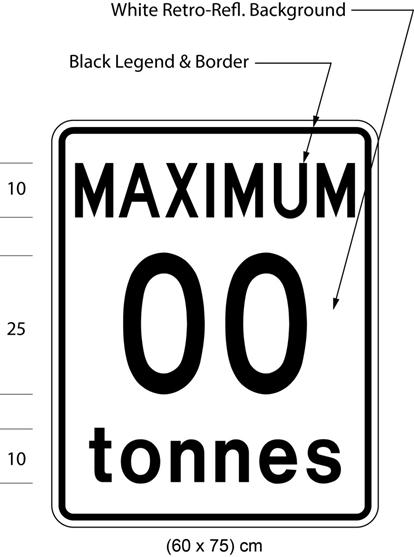 Illustration of sign with text MAXIMUM 00 tonnes. 