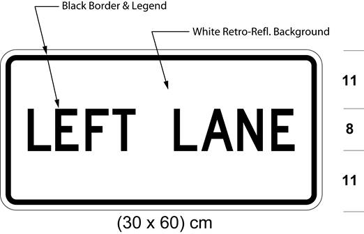 Illustration of tab sign with text LEFT LANE.