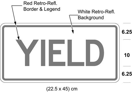 Illustration of tab sign with red text YIELD on white background with red border.