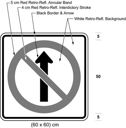 Illustration of sign with a no proceeding straight symbol.