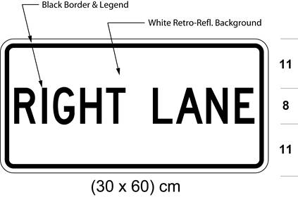 Illustration of tab sign with text RIGHT LANE.