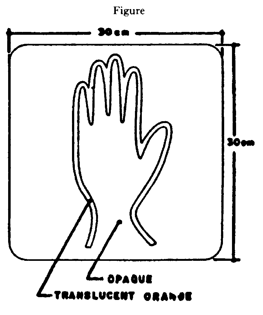 Illustration of Figure - a translucent orange silhouette of a hand on an opaque background in a 30 cm x 30 cm square.
