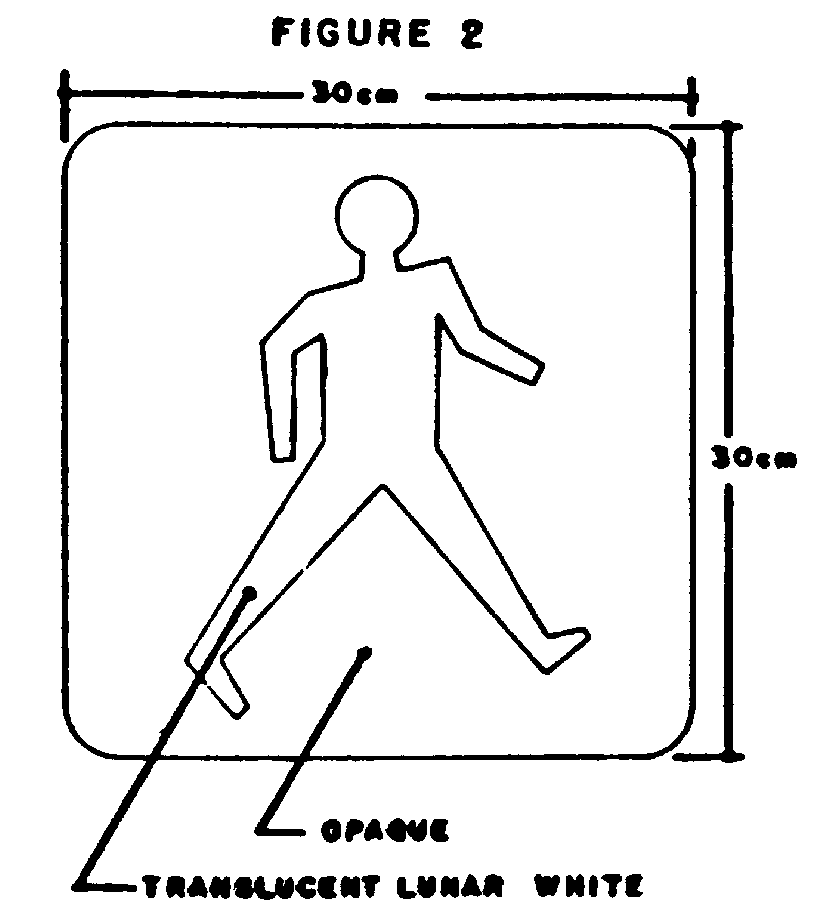 Illustration of Figure 2 - solid symbol of walking pedestrian in lunar white on opaque background in 30 cm x 30 cm square.